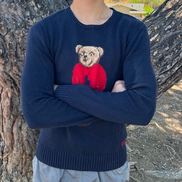 POLO BEAR RALPH LAUREN MEN BOY TEDDY KNIT SWEATER NAVY BLUE HOLIDAY CHRISTMAS S - Picture 6 of 13